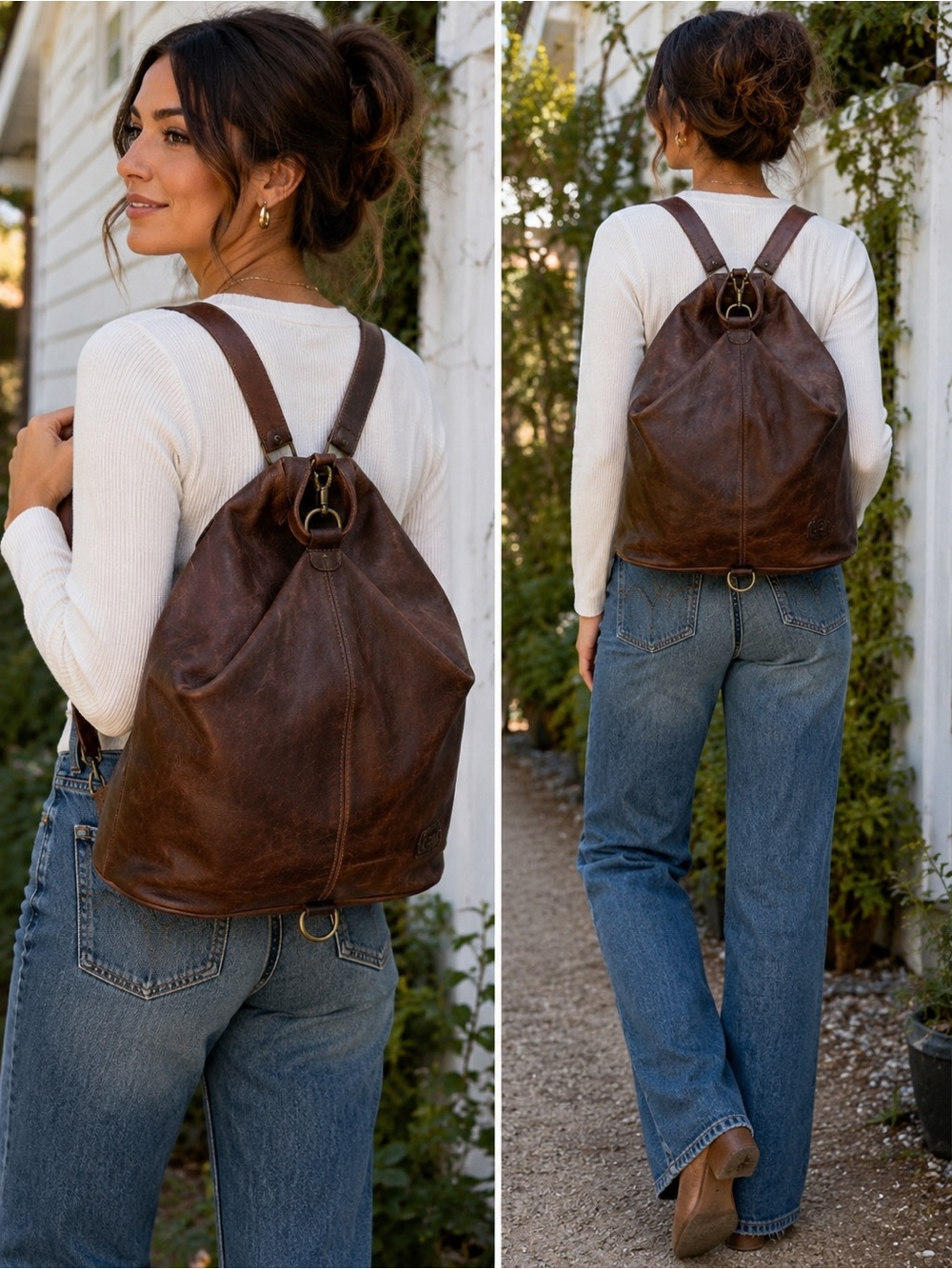 BED|STÜ Genuine Leather Convertible Backpack Brown Distressed Made in Mexico